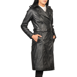 เสื้อโค้ทหนังกระดุมแถวเดียวสำหรับผู้หญิงยาวถึงเข่าพร้อมกระดุมปิดระบายอากาศล่าสุดดีไซน์ - Product Image 3