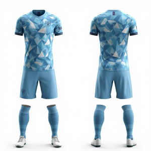 Uniforme de Fútbol Azul Cielo en Oferta, Conjunto de Camiseta y Pantalones Cortos con Diseño Fragmentado, Ropa Deportiva para Equipos, Kit de Entrenamiento - Product Image 1