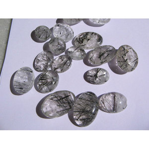 Caballos de Cuarzo Turmalinado Natural Pulido, Gemas Facetadas de Corte Ovalado con Peridoto, Piedra Lunar, Turquesa, Ópalo, Aguamarina y Turmalina - Product Image 1