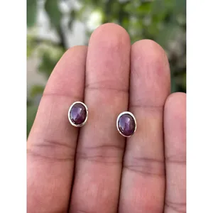 Boucles d'oreilles clous ovales en argent 925 avec rubis étoilé, serties clos, plaquées or, tendance, mignonnes, en forme de lune, incrustées or rose jaune, pour fiançailles - Product Image 2