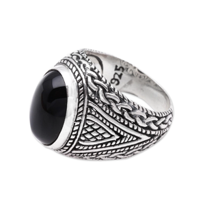 Bague Boho en argent sterling 925 unisexe bague ovale en onyx noir naturel faite à la main Punk cadeau d'anniversaire chrétien fêtes brillantes - Product Image 2