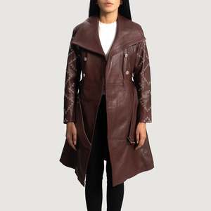 Gabardina Larga de Otoño para Mujer, Color Granate, Doble Botonadura, Forro de Algodón y Piel de Oveja, Impermeable, Cuello de Solapa, Elegante - Product Image 5