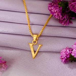 Colgante Geométrico con Letra V en Oro Amarillo para Unisex - Product Image 1