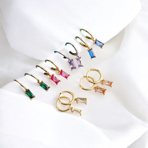 ต่างหูห่วงควอตซ์อัญมณีสีเงินสเตอร์ลิงขนาดเล็กต่างหูห่วงสำหรับงานปาร์ตี้ - Product Image 2