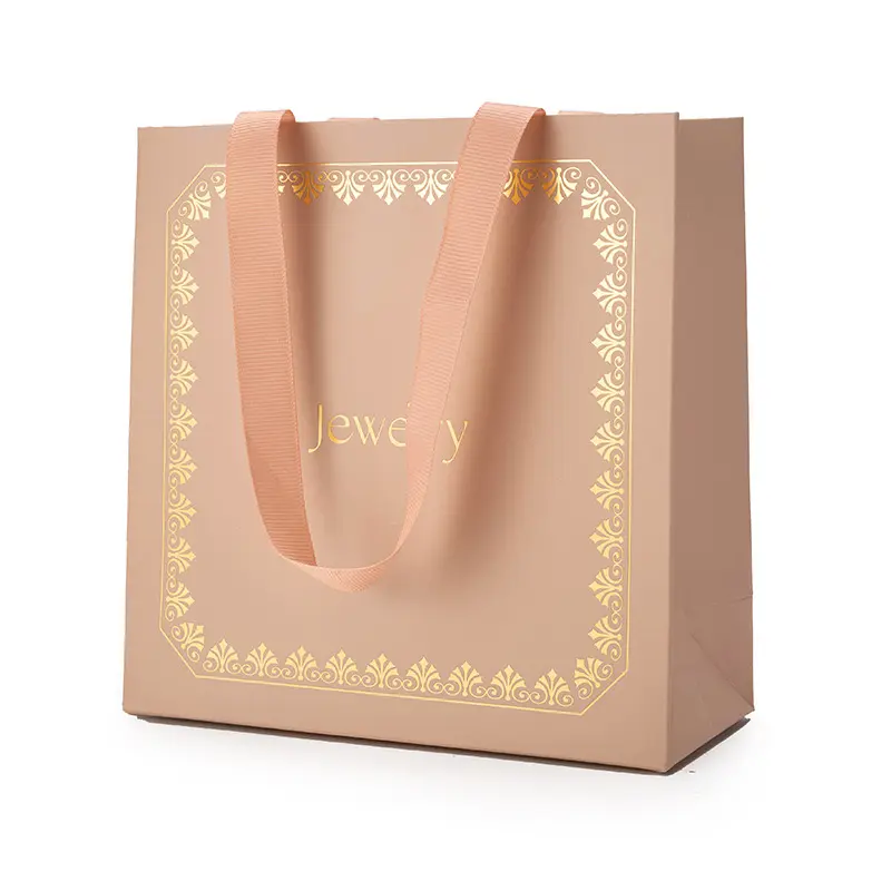 Jewelry Handbags in Stock Fog Green Apricot Pink Antique Frame Hot Stamping Gift Paper Bag