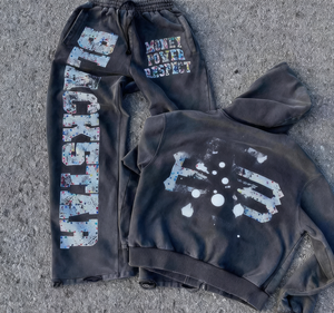 Ensemble jogging et sweat à capuche brodé rétro pour homme, style streetwear, délavé à l'acide, deux pièces, 100 % coton 300g, séchage rapide, automne - Product Image 2