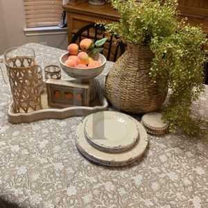 Mantel de algodón con estampado de bloques florales de color topo, decoración de comedor de granja costera Bohemia, cubierta de mesa de boda hecha a mano, regalo para ella - Product Image 2