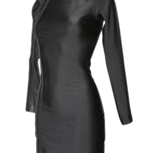 Robe en cuir à manches longues Debbie pour femmes, robe moulante noire, vêtements de club fétichistes, robe de soirée - Product Image 5
