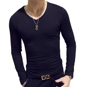 Gran oferta de camisetas lisas de tela suave tratada de poliéster de leche deportiva de manga larga con cuello redondo y cuello en V, camiseta informal para hombres - Product Image 4