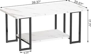 Table basse en marbre avec étagère en métal, meuble de salon, mobilier de maison, rangement moderne, finition noire, table de bureau - Product Image 5