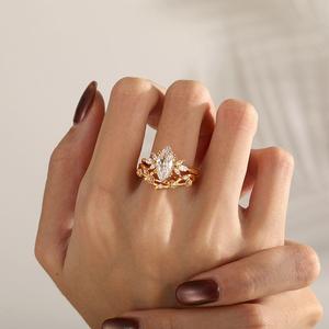Ensemble de bijoux de mariée Jeulia avec diamants taille marquise, 2 pièces, design vague rose, pour fiançailles - Product Image 6