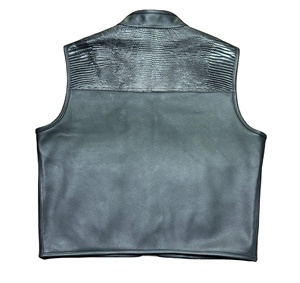 Premium Men's Black Leather Biker Vest with Snakeskin Embossed <b>Back</b> - Product Image 2