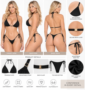 Women's Halter <b>Bikini</b> <b>Set</b> with <b>Triangle</b> Bra Tie Side Bottom Spandex High Stretch Quick Dry Two Piece Beachwear - Product Image 4