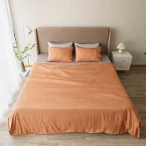 Ensemble de literie en coton satiné 100% coton 300TC de couleur unie OEM/ODM avec taies d'oreiller, housse de couette, drap-housse, doux et respirant - Product Image 5