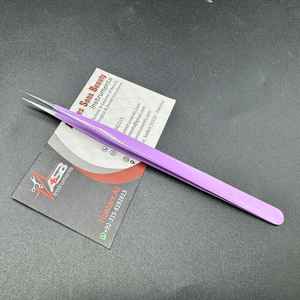 Pinzas japonesas de extensión de pestañas con logotipo personalizado, agarre de diamante de acero inoxidable, pinzas de pestañas de aislamiento de 45 grados de largo - Product Image 4