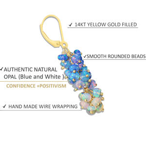 Pendientes de Plata de Ley 925 con Piedra de Nacimiento para Mujer, Ópalo Azul Natural, Racimo de Cuentas, Chapado en Oro, Joyería Hecha a Mano, Regalo para Fiesta - Product Image 4