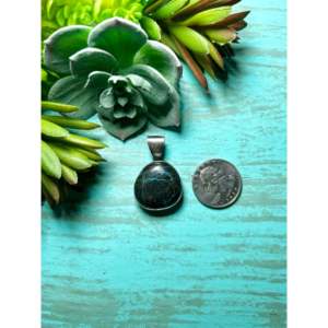 Peggy Skeets Blue Moon Turquoise & Sterling <b>Silver</b> Pendant with Bezel Setting Inlay Technology - Product Image 2