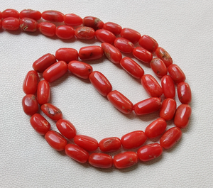 Cuentas de coral italiano natural AAA de 1 hebra, forma ovalada de 16 pulgadas 8X5 a 6X4 cuentas lisas, piedras preciosas de coral - Product Image 1