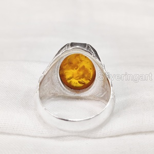 Anillo para hombre al por mayor, anillo de piedra preciosa de ámbar Báltico Natural, anillo de todos los tamaños, joyería de Navidad árabe, anillo de Plata de Ley 925 - Product Image 5