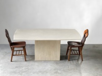 Table à manger moderne de luxe en travertin, tables d'appoint en pierre naturelle douce, console, décoration intérieure