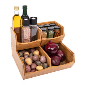 Juego de 3 contenedores de bambú apilables para almacenamiento de alimentos y contenedores - Product Image 1