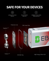 EBL baterai 9 V isi ulang 4 Pak, baterai Lithium 9 Volt 600mAh dengan kabel pengisi daya USB-C untuk detektor asap pengisian cepat
