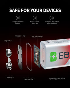 EBL şarj edilebilir 9 V piller 4 paket 600mAh 9 Volt lityum pil ile USB-C şarj kablosu duman dedektörü hızlı şarj için - Product Image 6