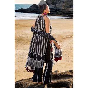 Ensemble de 3 pièces non cousues en tissu lawn pour femme, noir et blanc, qualité supérieure - Product Image 5