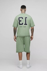 ชุดวอร์มขาสั้นสำหรับผู้ชายโอเวอร์ไซส์ผ้าปะติดบ็อกซี่พิมพ์ลาย13ชุดวอร์มลำลองระบายอากาศคุณภาพสูง - Product Image 2