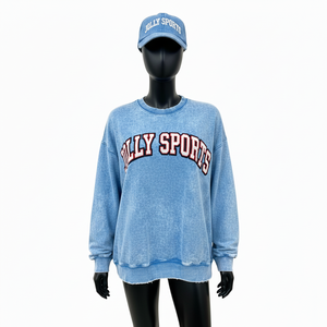 <b>Women</b> Sun Fade Sweatshirt Heavyweight Cotton Blend Fleece Vintage Washed <b>Blue</b> Relaxed Fit Custom Logo <b>Women</b> Basics Sweatshirts - Product Image 1