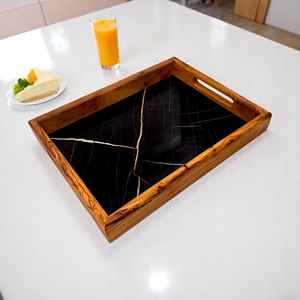 Craft Exim Handcrafted Wooden Art Deco Meena Work Serving Tray Customized Shape for Home <b>Kitchen</b> Dining Table <b>Decorative</b> Utility - Product Image 1