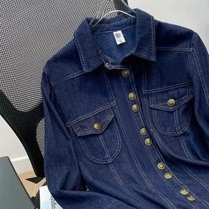 Willshela เสื้อแจ็กเก็ตกระดุมแถวเดียวสำหรับผู้หญิง, ชุดคอปกแขนยาวผ้าเดนิมสีฟ้าแนววินเทจพิมพ์ลายมีกระเป๋าระบายอากาศได้ - Product Image 4