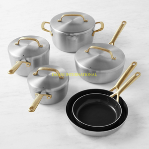 Sang trọng rèn Đồng <span class=keywords><strong>Cookware</strong></span> <span class=keywords><strong>Set</strong></span> với Brass xử lý và trang trí finials thủ công đồng chậu chảo với đồ dùng bằng gỗ - Product Image 5