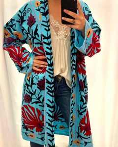 Chaqueta Suzani de Algodón Bordada a Mano India para Mujer, Abrigo Informal de Verano, Cárdigan con Decoración de Botones y Estampado - Product Image 4