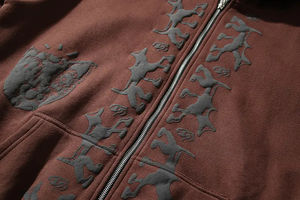 Usine en gros 2025 français Terry lourd sweats à capuche surdimensionnés fermeture éclair unisexe personnalisé sweat à capuche zippé bouffée impression de haute qualité - Product Image 5