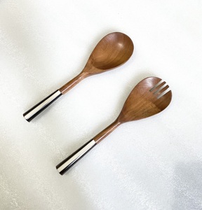 Cuillères en bois portables à la mode avec poignée en résine ensemble de couverts couverts en bois jetables pour la nourriture outils de cuisine de haute qualité - Product Image 5