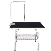 Table de toilettage pour animaux de compagnie pliable robuste en acier inoxydable avec bras de maintien et étagère de rangement