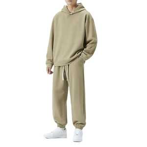 2025 personnalisé poids lourd 430 grammes coton français éponge à capuche pantalons de survêtement ensemble pour hommes surdimensionné blanc survêtement solide à capuche - Product Image 1