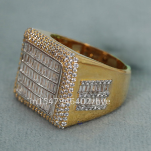 Baguette con corte redondo pequeño laboratorio cultivado 925 anillo de Hip Hop de plata esterlina joyería de moda regalo de aniversario para él - Product Image 2