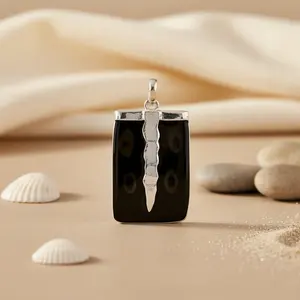 Collar de Plata 925 con Ónice para Mujer, Baño de Rodio, Diseño Geométrico con Circonita, Oro Rosa, para Uso Diario, Compromiso, Cadenas Modernas - Product Image 1