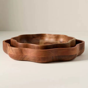 Cuenco de madera estilo rústico, bandeja de madera rústica, utensilios de cocina ecológicos, cuenco para servir de madera maciza, frutero de madera - Product Image 1