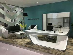 Escritorio Ejecutivo Moderno de Lujo en Forma de L, Mesa de Oficina de Madera MDF con Acabado Lacado Blanco Brillante, Escritorio para Gerente, Escritorio Grande para Jefe - Product Image 3