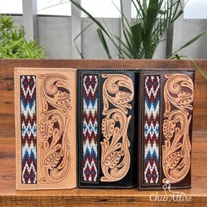 Vente chaude mode usiné à la main perlé Long portefeuille pour hommes de haute qualité en cuir véritable multi-fonction carte de crédit portefeuilles de luxe - Product Image 1