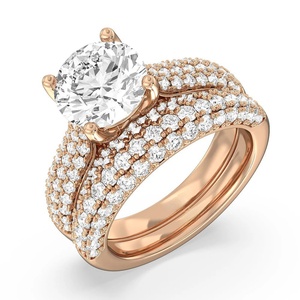 Bague en or rose avec diamant rond brillant CVD cultivé en laboratoire avec bande VVS VS Clarity White Diamond DEF Color Man Made Diamond - Product Image 1