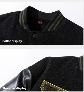 Winter Varsity Jacket Men Leather Sleeve Embroidered Letter Jacket Racing <b>Motorcycle</b> Wool Blend Coat Button Up Thick Warm - Product Image 6