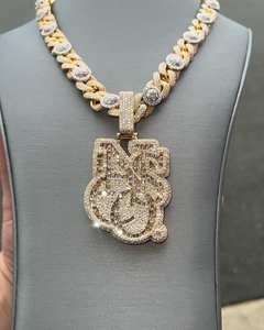 Colgante de plata 925 con nombre de letra personalizado, joyería redonda de moissanita con diamantes de hip hop, collar con nombre helado, regalo de cumpleaños - Product Image 5