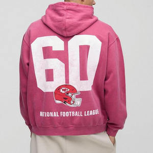 Nuevo logotipo personalizado Último diseño Servicio OEM Moda Impreso Oversized Pink Washed Hoodie Sudaderas con capucha para hombres Algodón sostenible mezclado - Product Image 6