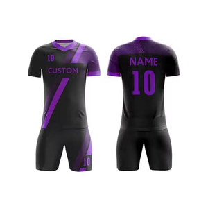 Fútbol Adulto Jersey Conjunto corto Entrenamiento Ropa deportiva Uniforme de fútbol Sublimación Color negro púrpura Mejor uniforme de fútbol - Product Image 1