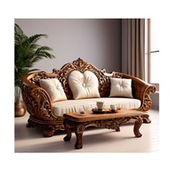 Canapé en bois artisanal de style vintage avec revêtement en tissu de qualité supérieure, cadre en bois durable, élégant et élégant pour l'intérieur