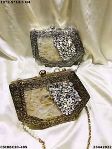 Handcrafted Designer Evening Bag for Ladies <b>Bridal</b> Brass and Mother of Pearl Clutch Handmade - Product Image 3